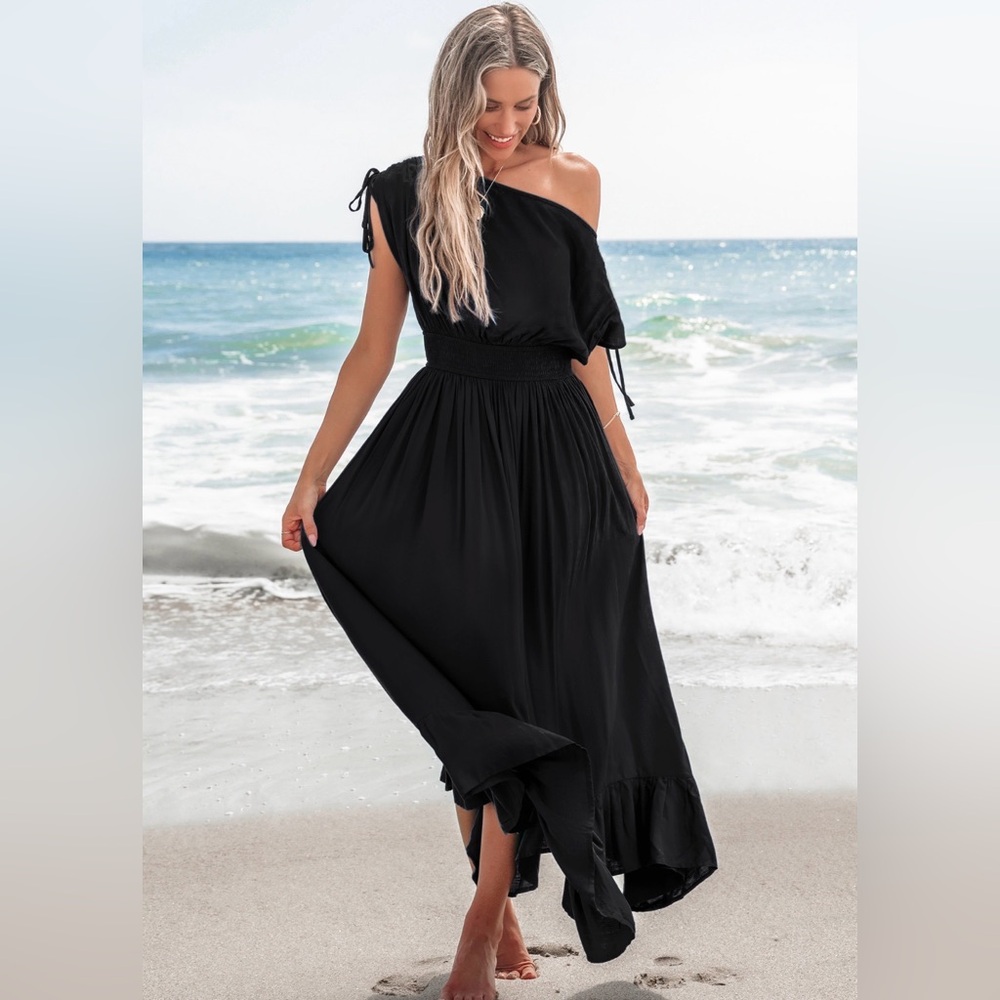 Cupshe Gentle Sunset Black Maxi Dress NWT